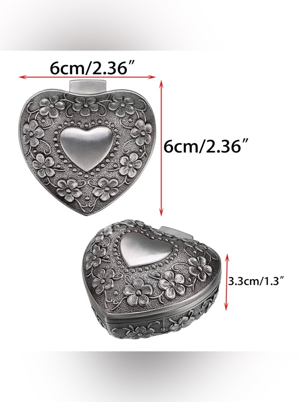 Vintage Silver small  Heart Floral Jewelry Box – Elegant Women's Accessory - Picture 2 of 8